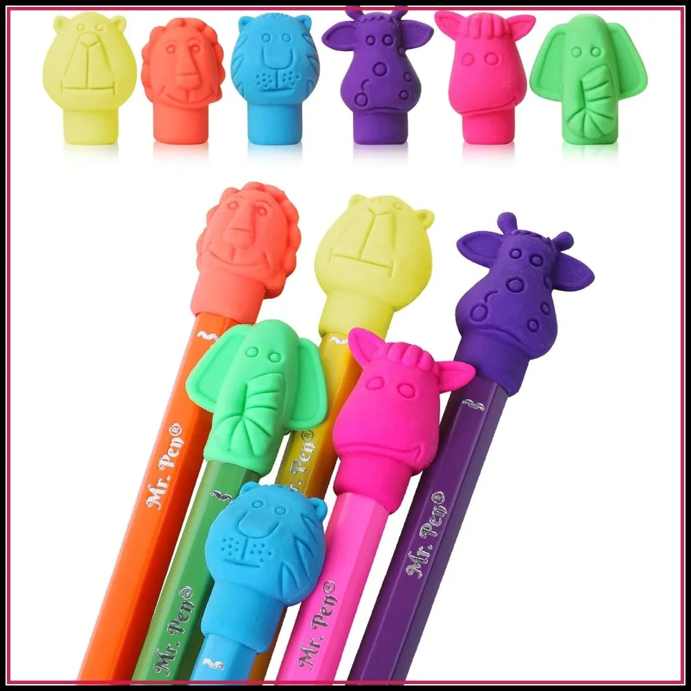 

60 Pack Animal Pencil Top Erasers, 6 Styles, Cute & Colorful, Non-Toxic, Latex-Free