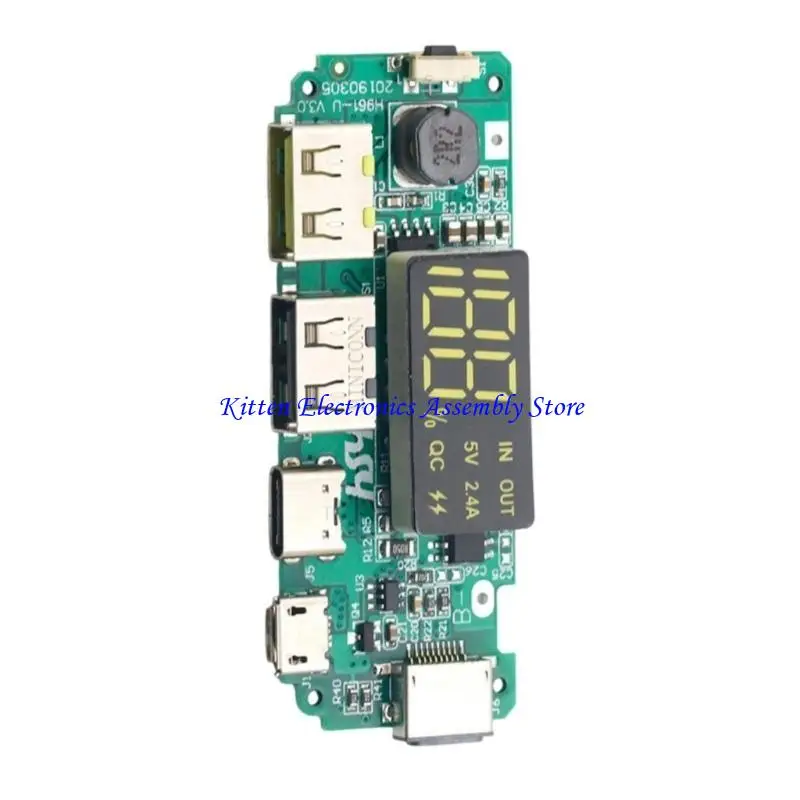 96GD 18650 Mobile Powerbanks Module Micros/USB C/Lightn 5V 2.4A with Short Circuits and Overcharge Protections Components