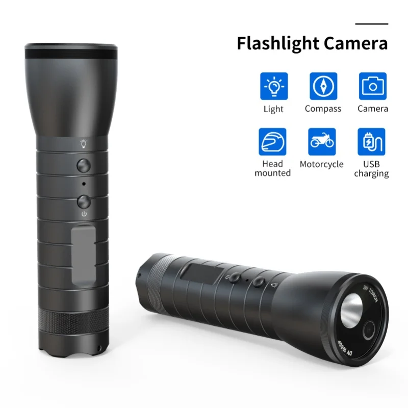 1080P Flashlight Camera Motorcycle Helmet Camera Bike Camera 120° Wide Angle Lens 5 Light Modes IPX6 Waterproof Built-In Battery
