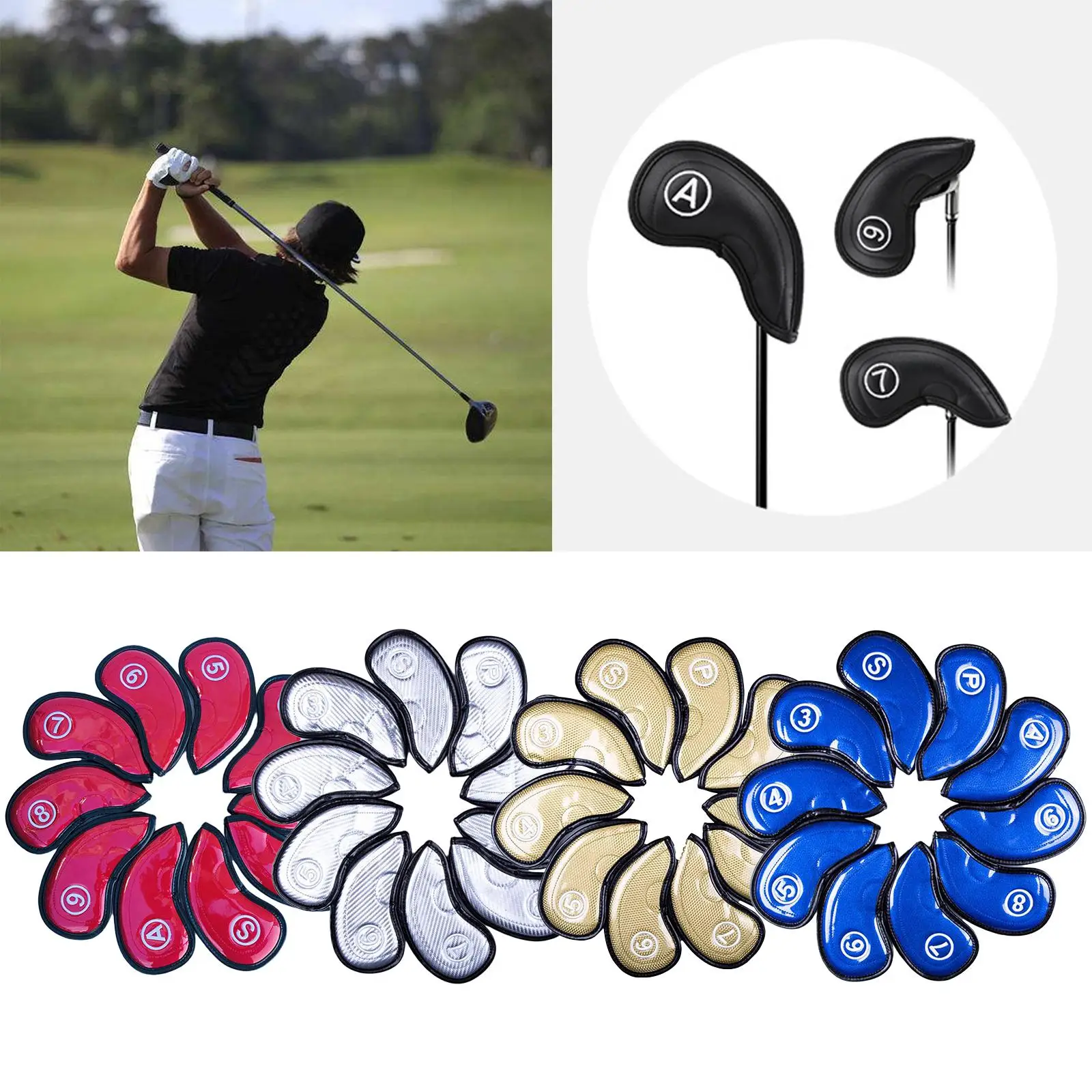 Set of 10pcs Golf Iron Head Covers with Number Embroidery Perfect Size for Golf Bag