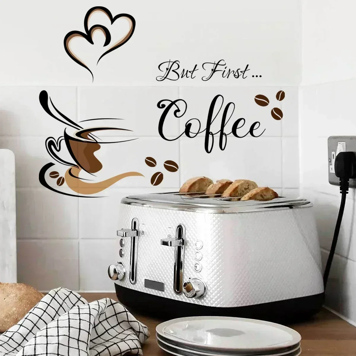 Coffee Cup Pattern Wall Stickers DIY Cafe Restaurant Living Room Home Decoration Self-adhesive Hand Carved Kitchen Wallpaper