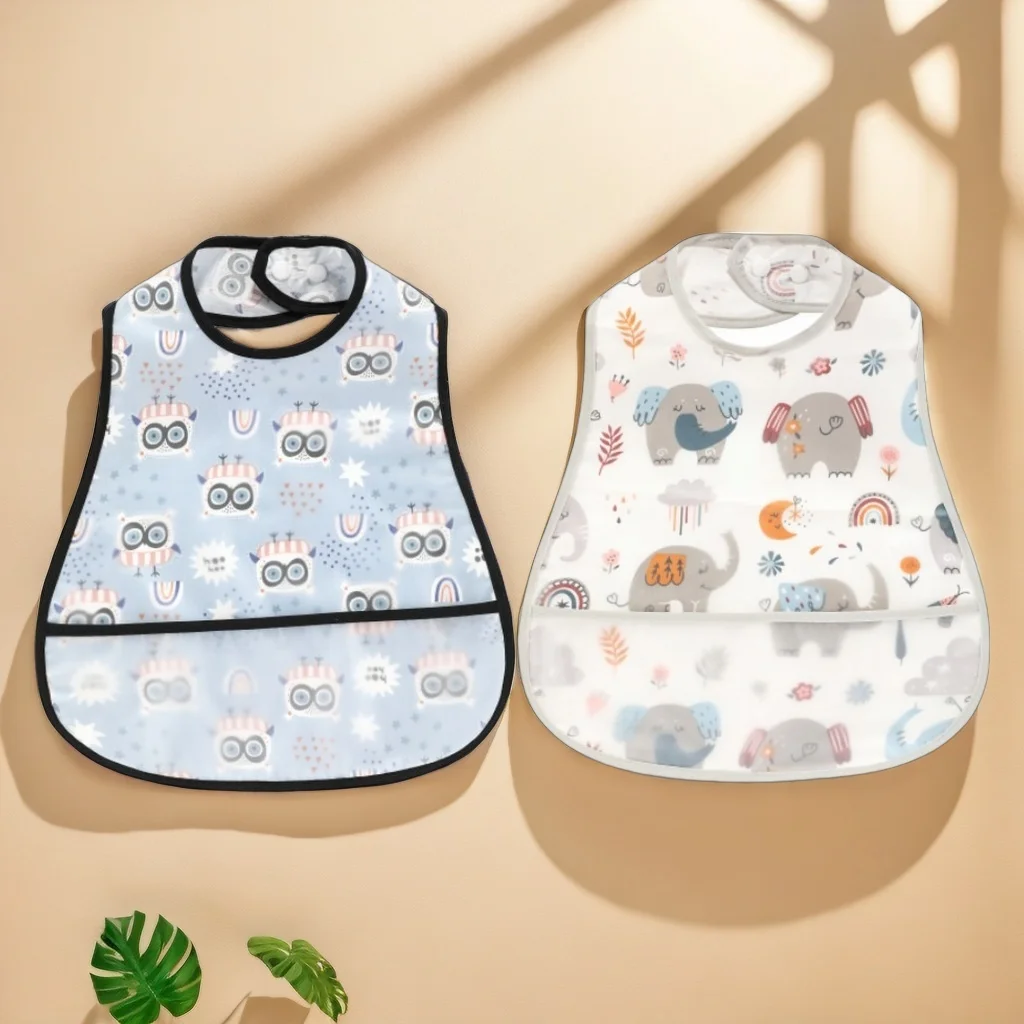 baby bibs waterproof  bibs for baby boy girls short sleeve toddler Bib food feeding bib with Pocket Machine Washable soft Stain