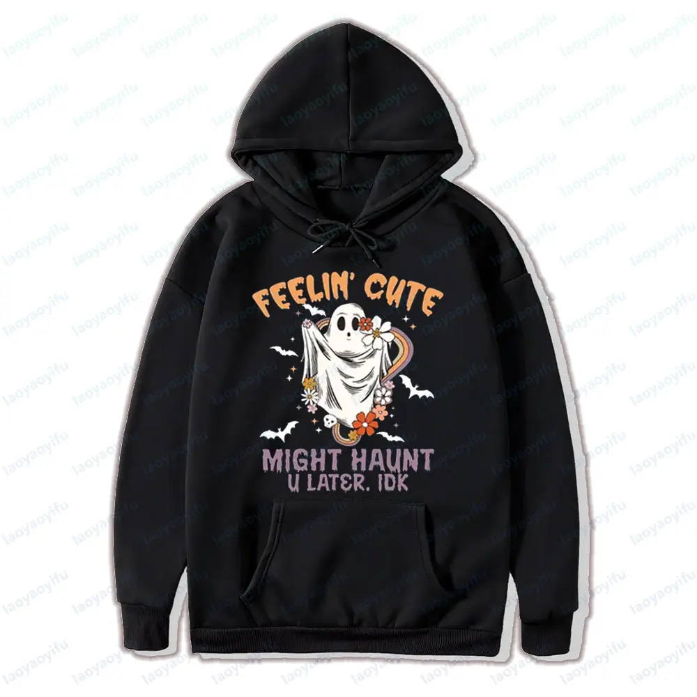 Feelin Leuke Halloween Ghost Hoodies Retro Bloemen Halloween Tops Dames Unisex Herfst Sweatshirts Grafisch Gedrukt Trendy Streetwear