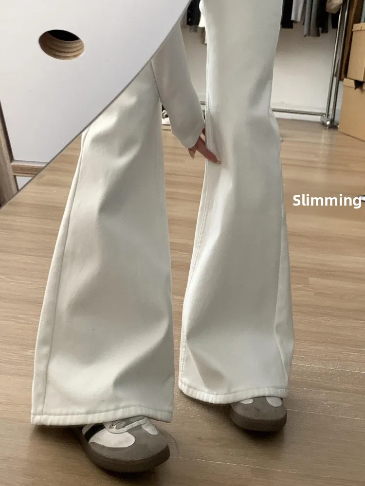 

White Low Waist Bell Bottom Jeans Women's Loose Fit Casual Bootcut Pants High Waist Wide Leg Denim Skinnifying Floor Length