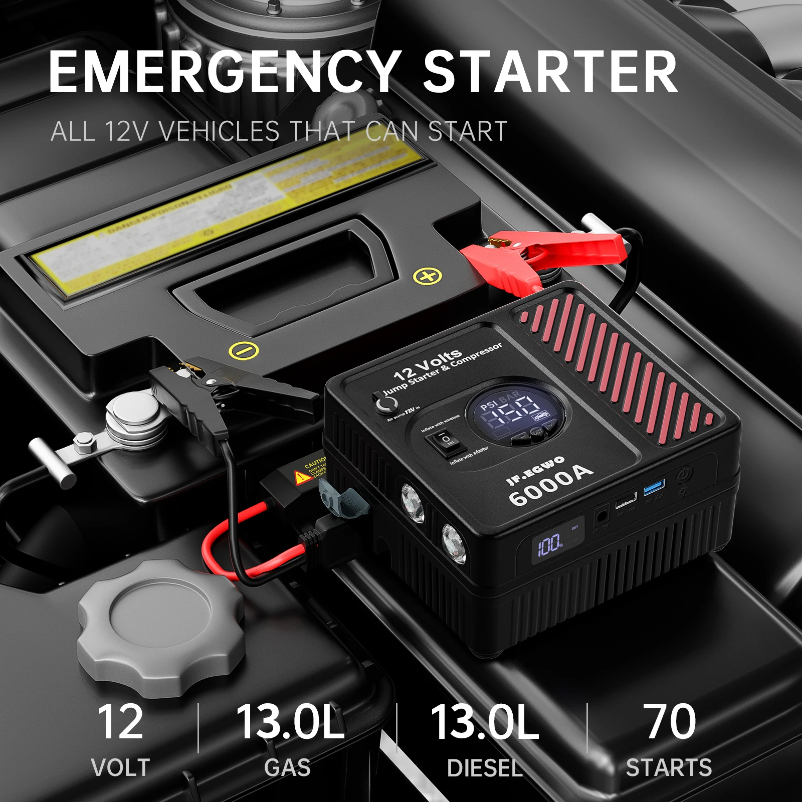 All in one Emergency vehicle tool car jump starter Emergency Power Supply Power Bank Jump starter 6000A