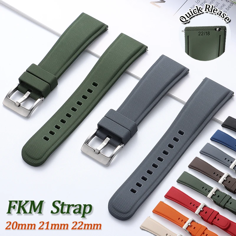 FKM Fluororubber Watch Strap 20mm 21mm 22mm Woven Texture Surface Waterproof Rubber Watchband Quick Release Replacement Bracelet