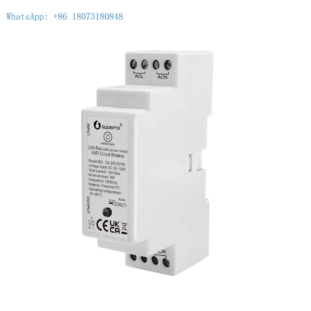 GLEDOPTO WiFi Din-rail Circuit Breaker with Power Meter AC 198~240V max 16A load Tuya APP control with Power-on status settings