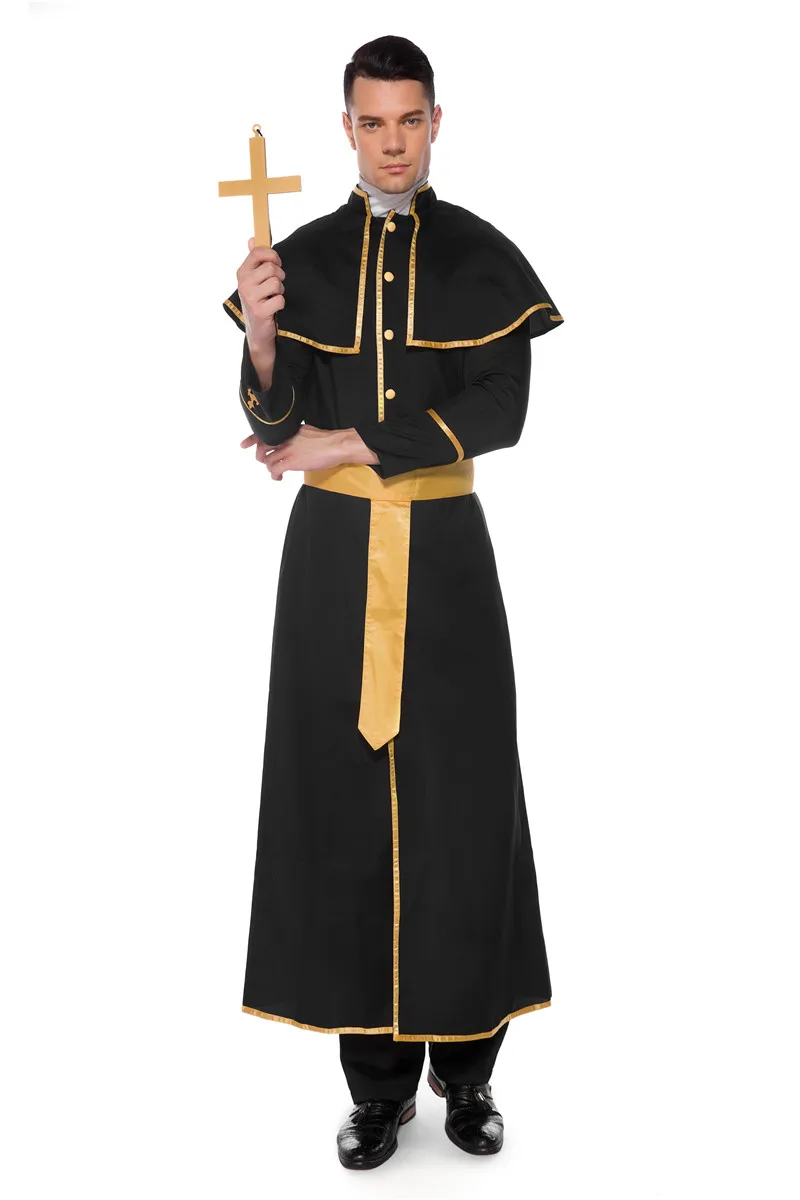 Costume de Pasteur Marie Père Halloween, Jésus-Christ le Père Prêtre Cosplay Missionnaire Religieux