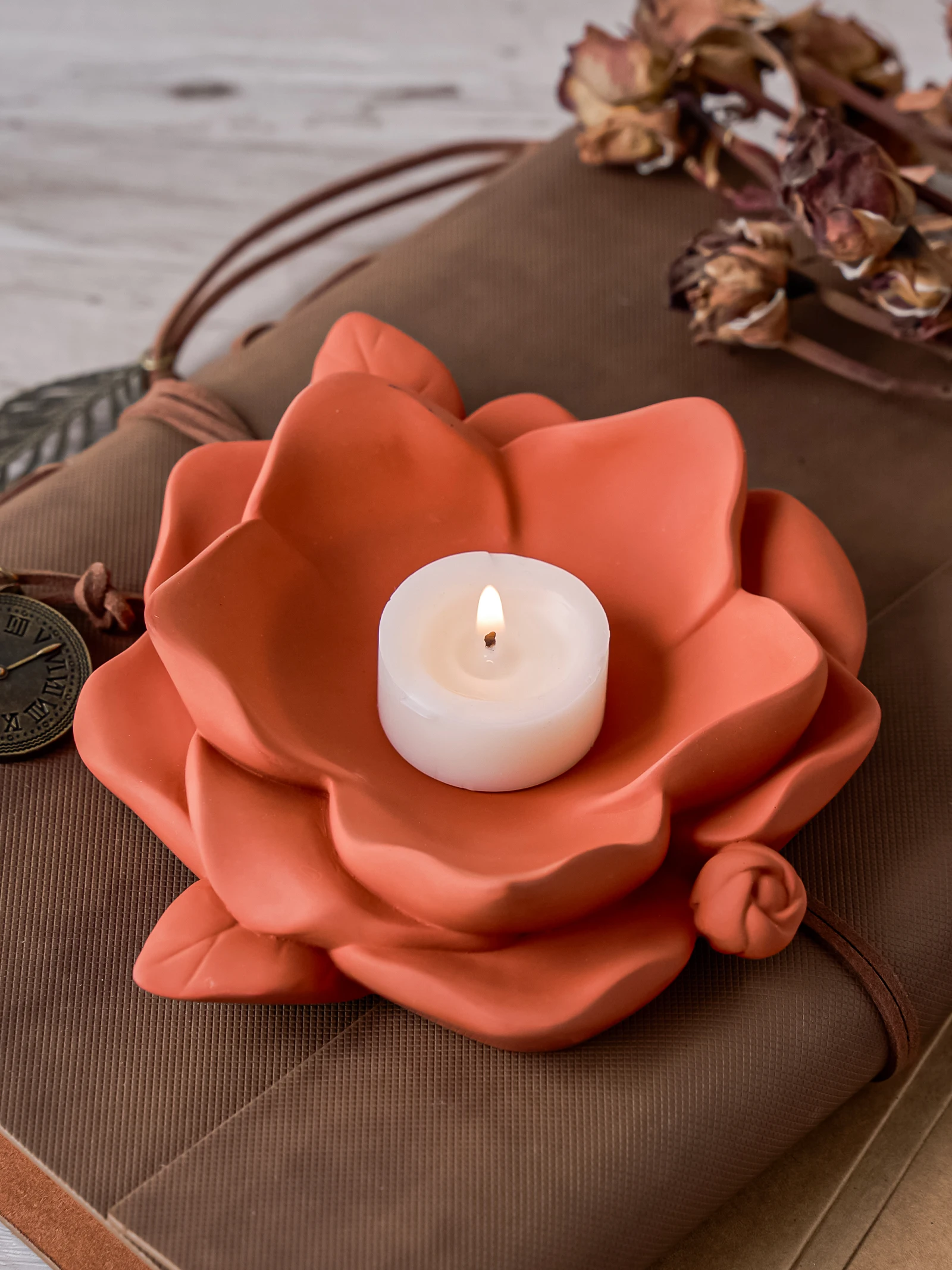 Kamelie Kerzenhalter Silikonform Blumenform Teelampe Basis Gips Zement Formen Schmuck Display Ablage Gussform