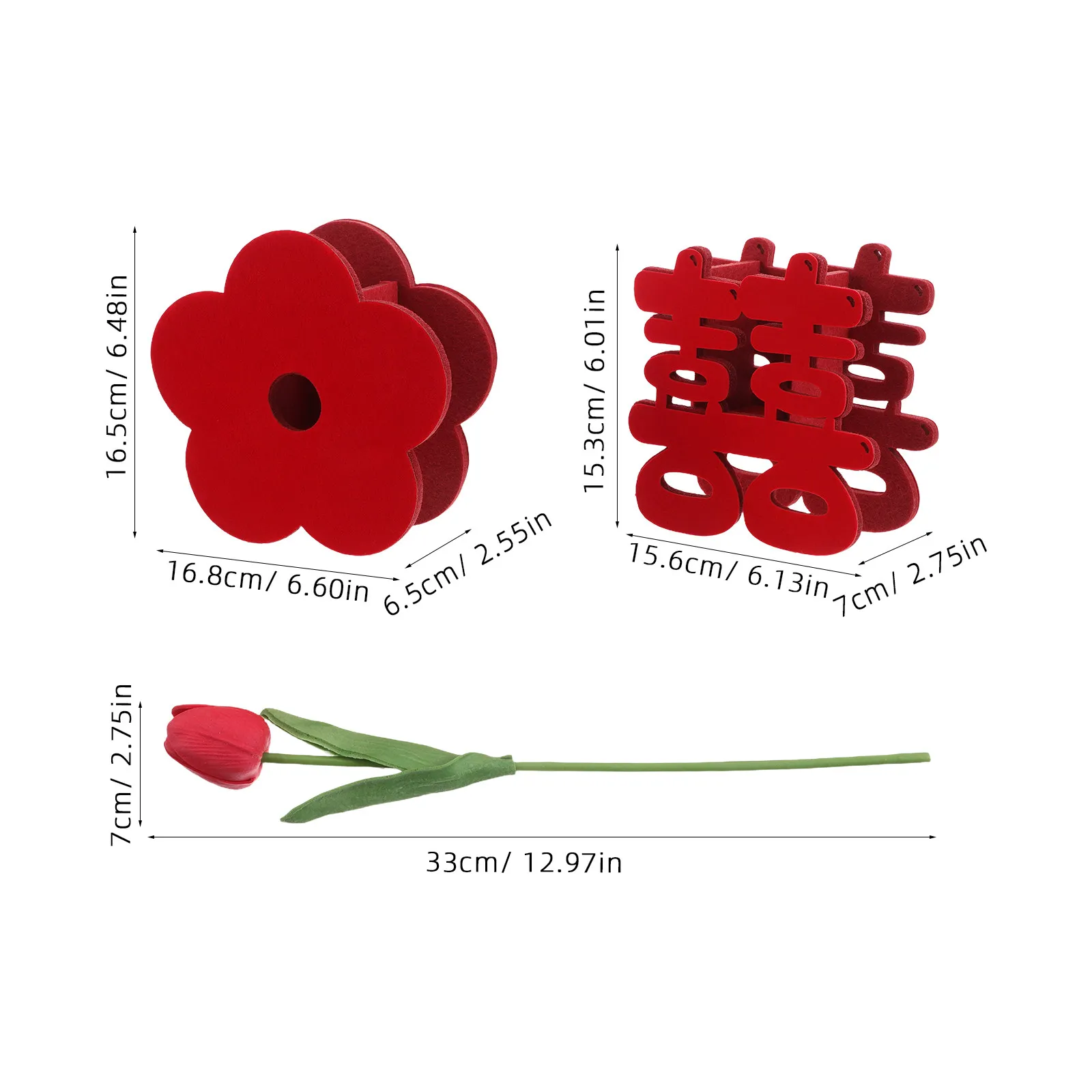 1Set Elegant Xi Character Decorative Flower Vases for Wedding Table Centerpiece Bud Vase Arrangement Photography Prop Cultural
