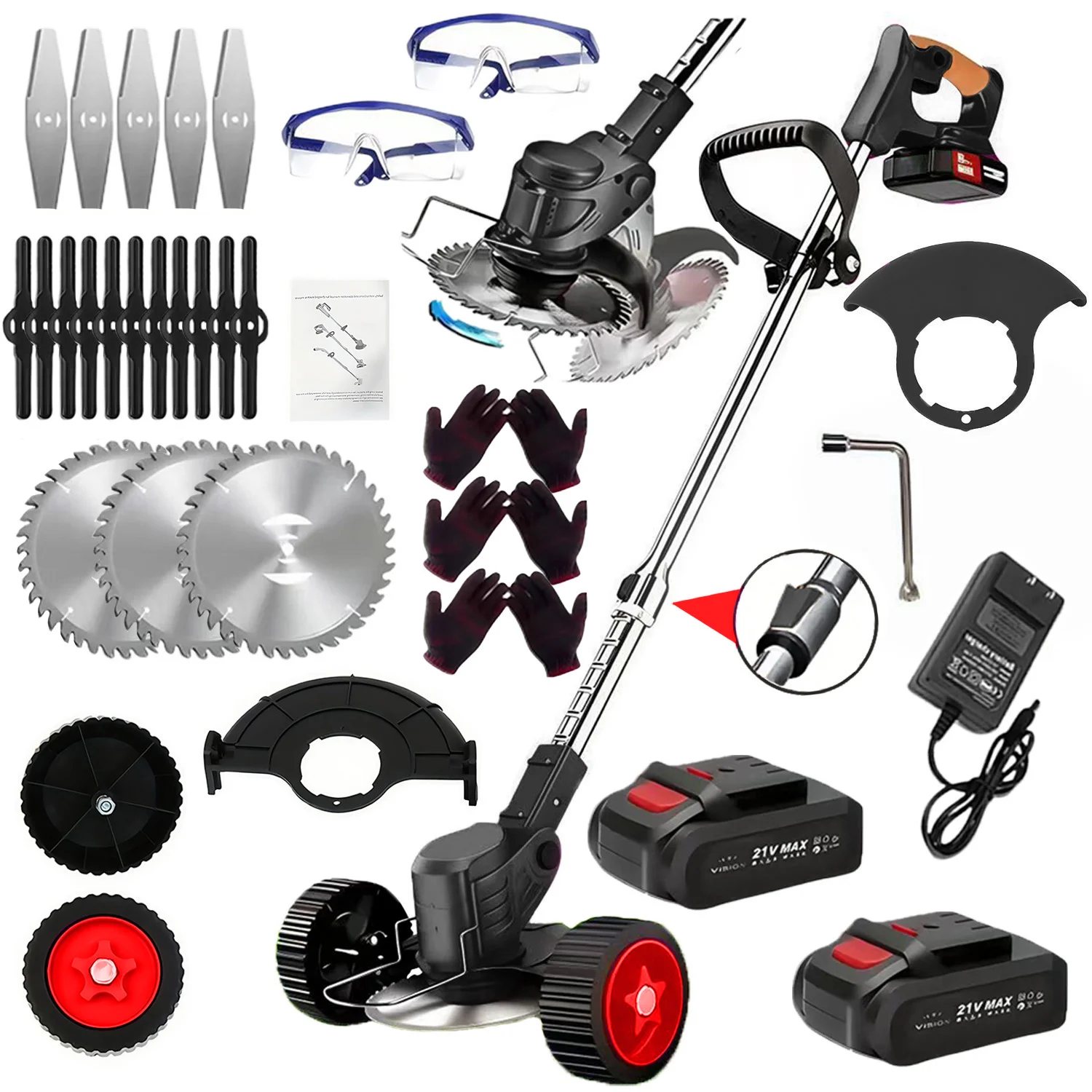 

Cordless Grass Trimmer Lawn Trimmer Weed Wacker Lawn Mower Grass Edger with 2 Li-Ion Batteries Powered & 3 Cutting Blade Types