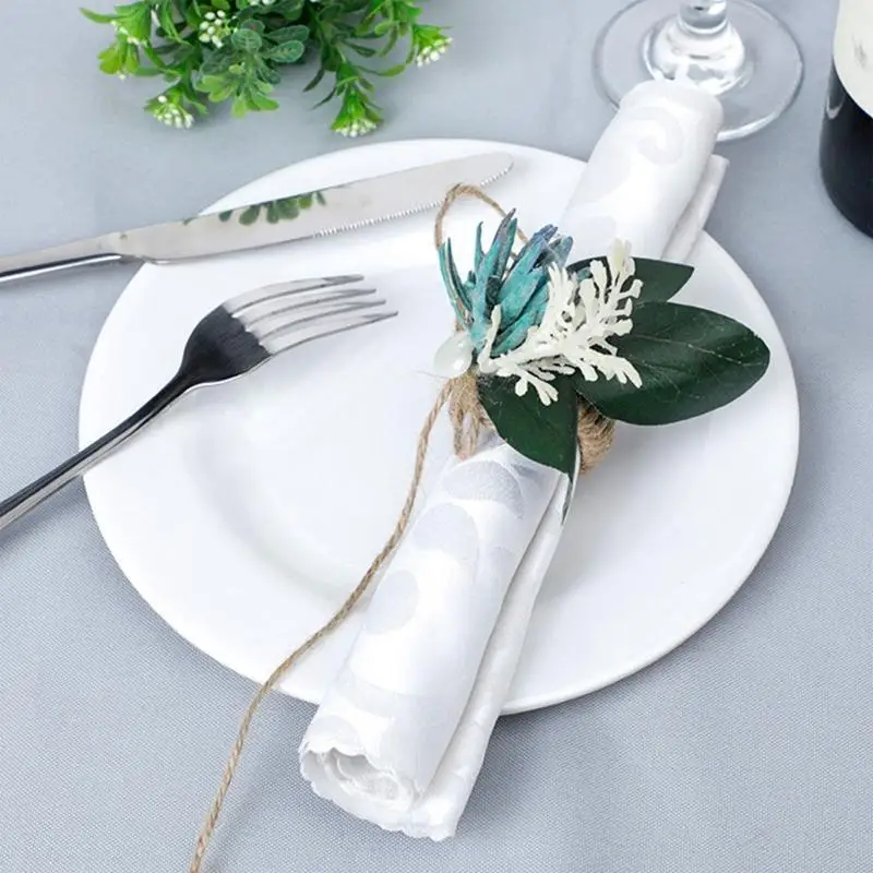 

X6HC Handmade Flower & Pearl Napkin Rings Candlelight Dinner Napkin Buckle Natural Dinner Tables Decor for Christmas Banquet