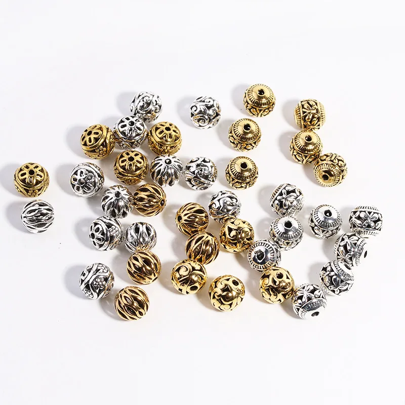 Juya 20 sztuk/partia Hurtownia Antyczne Złoto/Srebro Platerowane 10mm Ażurowe Ozdobne Koraliki do DIY Robótek Ręcznych, Koralikowania i Tworzenia Biżuterii — zdjęcie 6