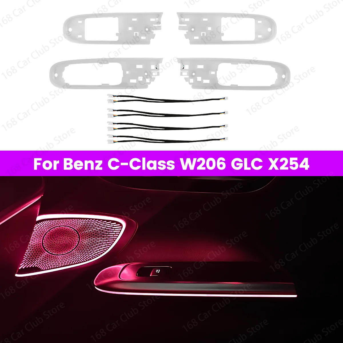 

LED 4 Door Handrail 64 Color lights Ambient Light For Mercedes Benz C Class W206 GLC Class X254 Armrest light Atmosphere Lamp