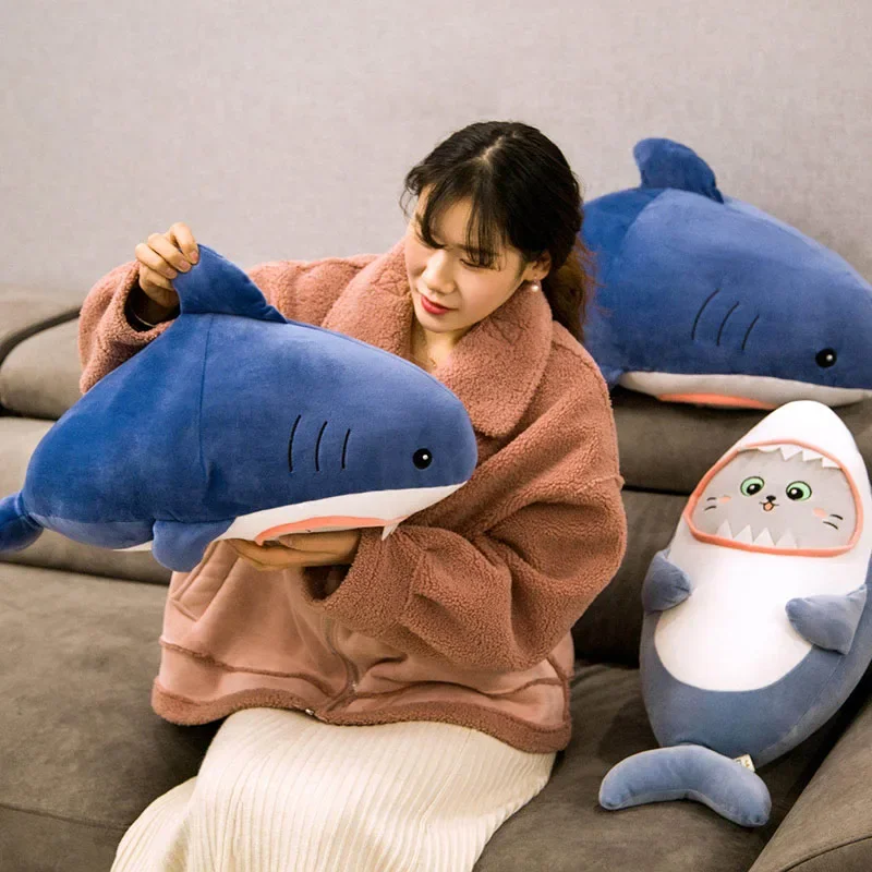 lovely shark plush bolster cat inner design indoor sleeping cushion living room decoration daily use practical birthday souvenir view 5
