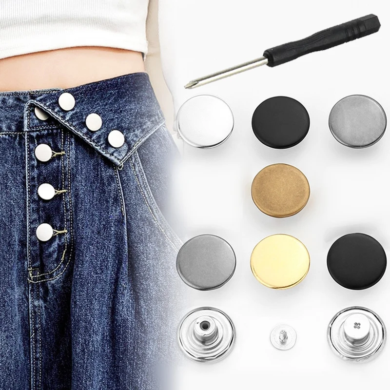 2Pcs Snap Fastener Metal Buttons Jeans Waist Buttons Perfect Fit Adjust Self Free Nail Twist No Seam Sewing Buttons Wholesale