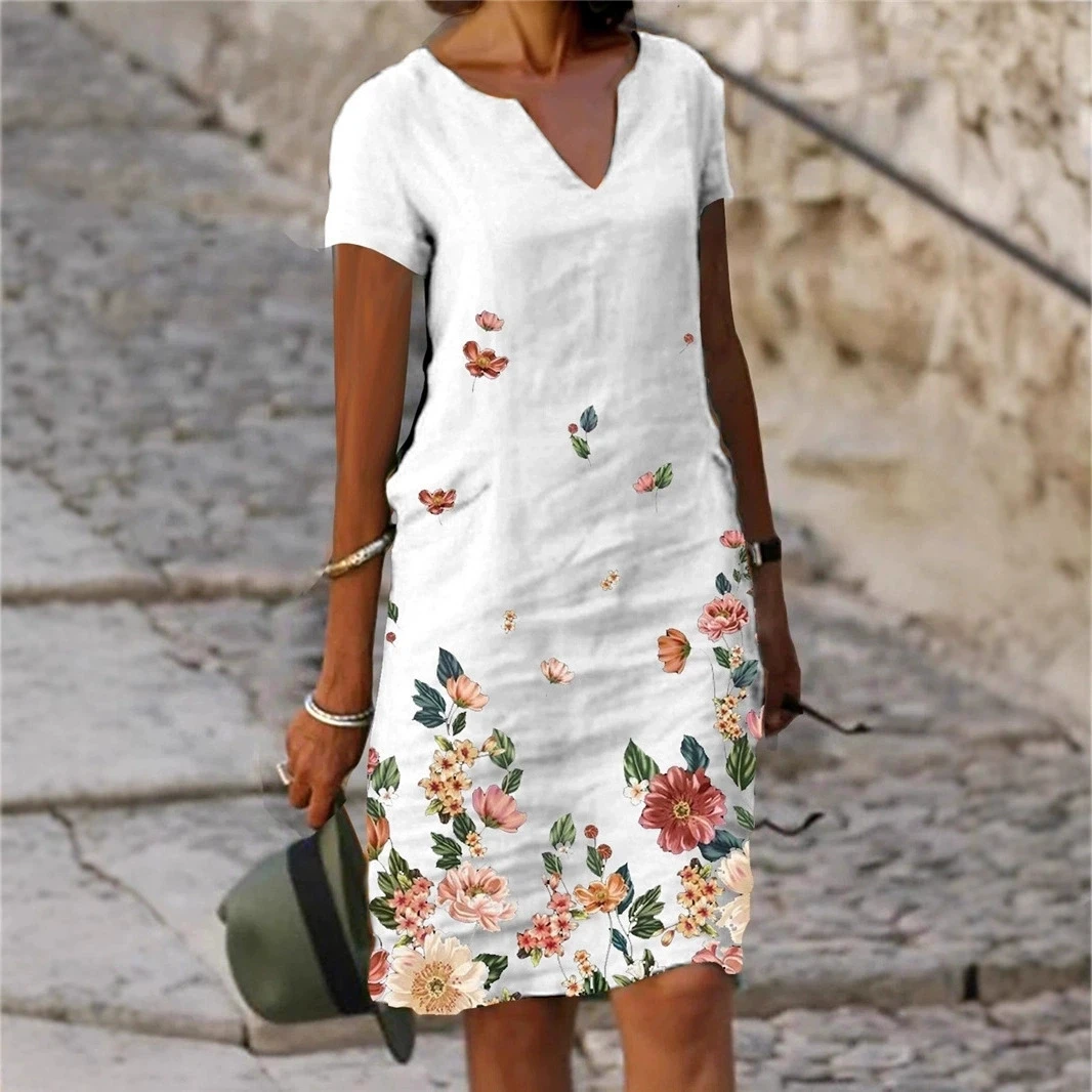 女性カジュアルディープ V ネックルーズロングドレス夏半袖プルオーバードレスヒョウ Vestidos カラフルなプリント A ラインパーティードレス