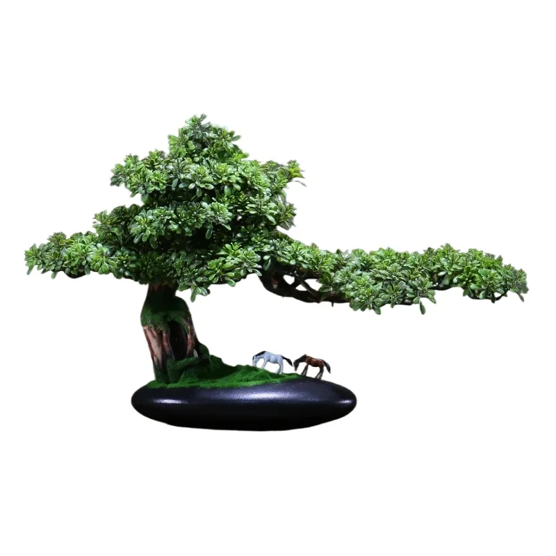 Welcome Pine Decoration Hallway Side Cabinet Decoration Office Root Carving Landscape Tea Table