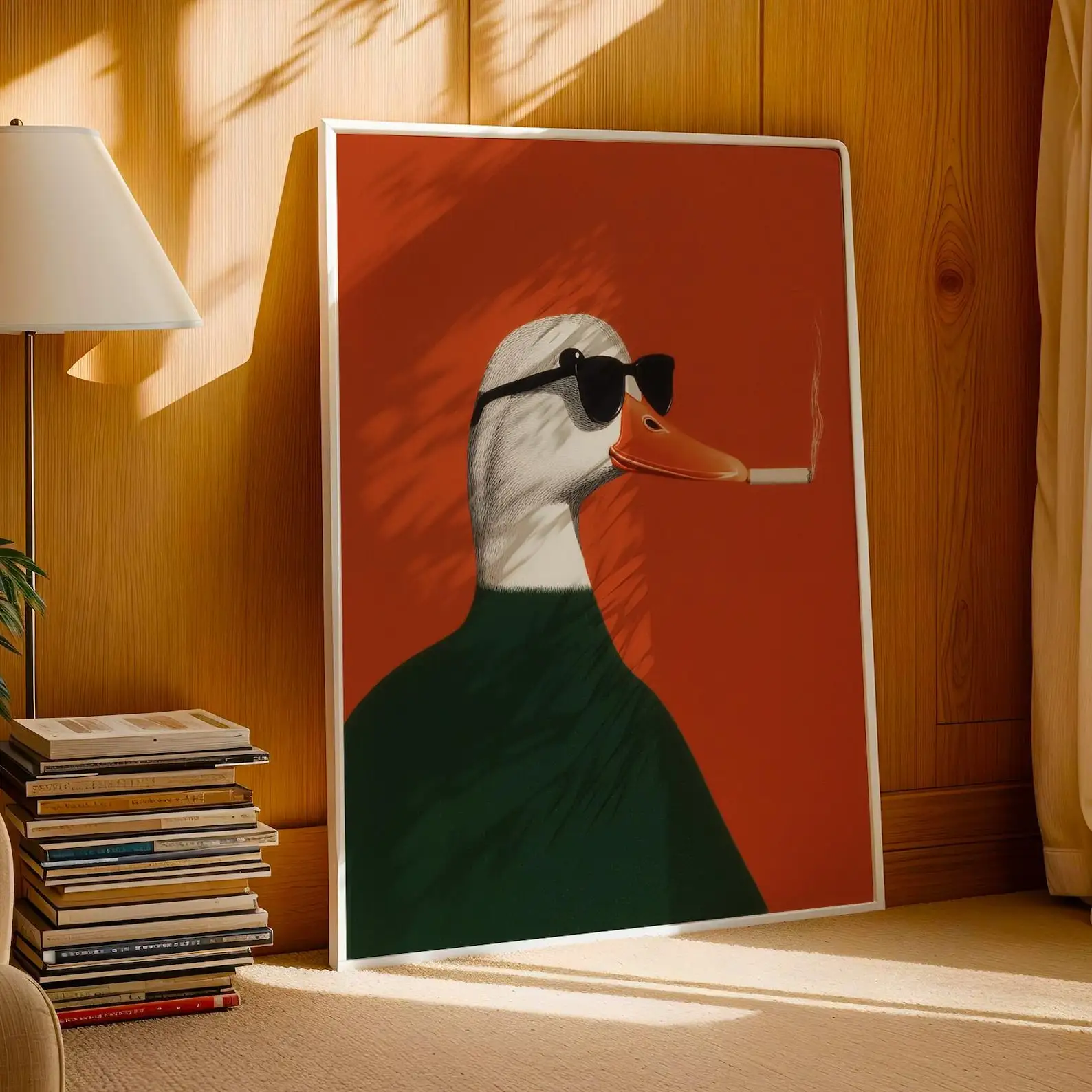 Retro Smoking Duck Canvas Wall Art Print Frameless Abstract Duck Cigarette Poster, Vintage Animal Wall Art for Living Room Decor