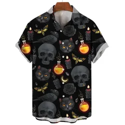 2024 Men's Shirts 3d Halloween Print Trendy Cool Fashion Hawaiian Men Beach Party Tops Loose Short Breathable Sleeves Summer