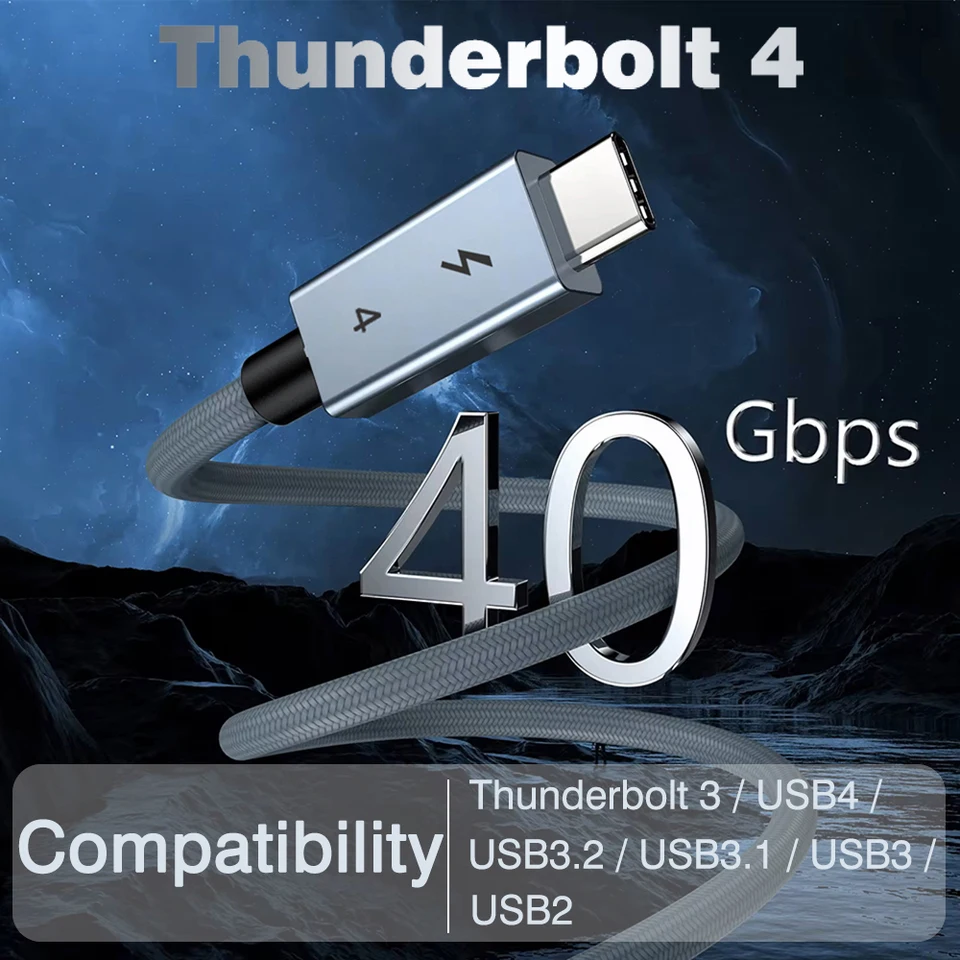 Cable Thunderbolt4 Tipo C 40Gbps 240W USB4 carga rápida, 0.2m - 2m 3m, transferencia de datos 8K para MacBook 2
