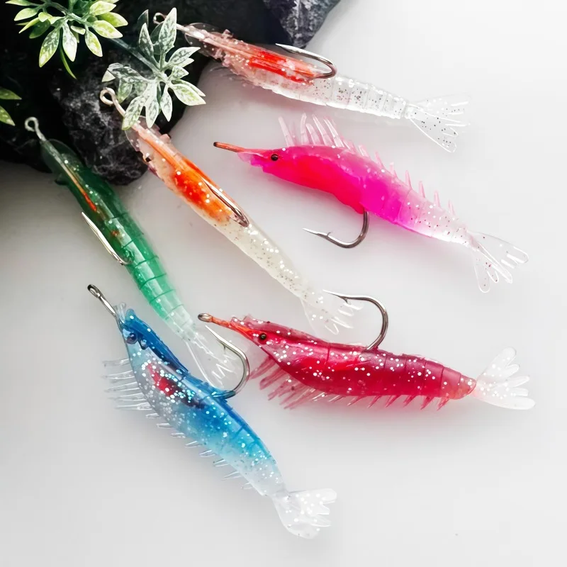 MUKUN Luminous Simulation Shrimp Soft Bait With Hooks Bionic Soft Worm Artificial Lure for Perch White Bait Bass Fishing