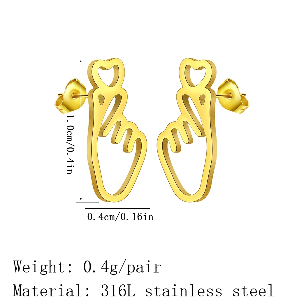 Kinitial Stainless Steel Stud Earrings Statement Jewelry Hand And Heart Emoji Ear Studs Women Elegant Finger Heart Earrings Gift