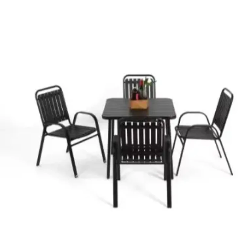 Outdoor Dining Set,5-Piece Plastic chair and steel table , plastic Chairs and Table Set for Garden Patio, Black