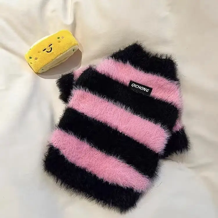 Black Pink Stripe Cardigan Dog Clothes Sweet Sweater Small Dogs Clothing Cat Autumn Fashion Outfits Girl Maltese Pet Products