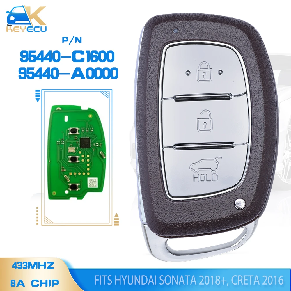 KEYECU 95440-C1600,95440-A0000 Smart Remote Key 3 Button 433MHz 8A Chip for Hyundai Creta 2016, Sonata 2018+, FCC:CCAL14LP0120T2