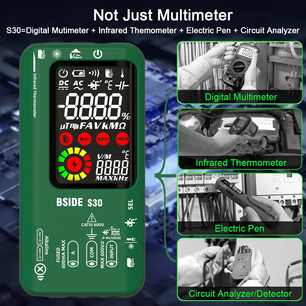 Imagem -03 - Bside-multímetro Digital Inteligente Multímetro Recarregável Temperatura Diodo 15v Led Tester True Rms 9999 dc Tensão ac Dmm