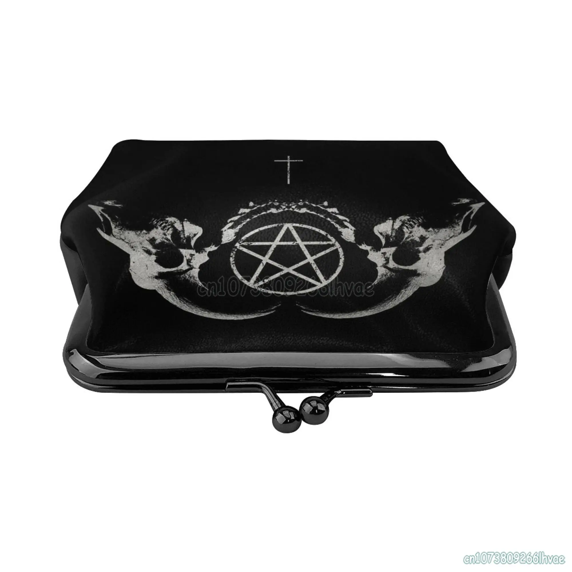 Pentagram Satantic Occult Church of Satan Goat Goth Women Leather Coin Purse Small Change Pouch Closure Buckle Wallet