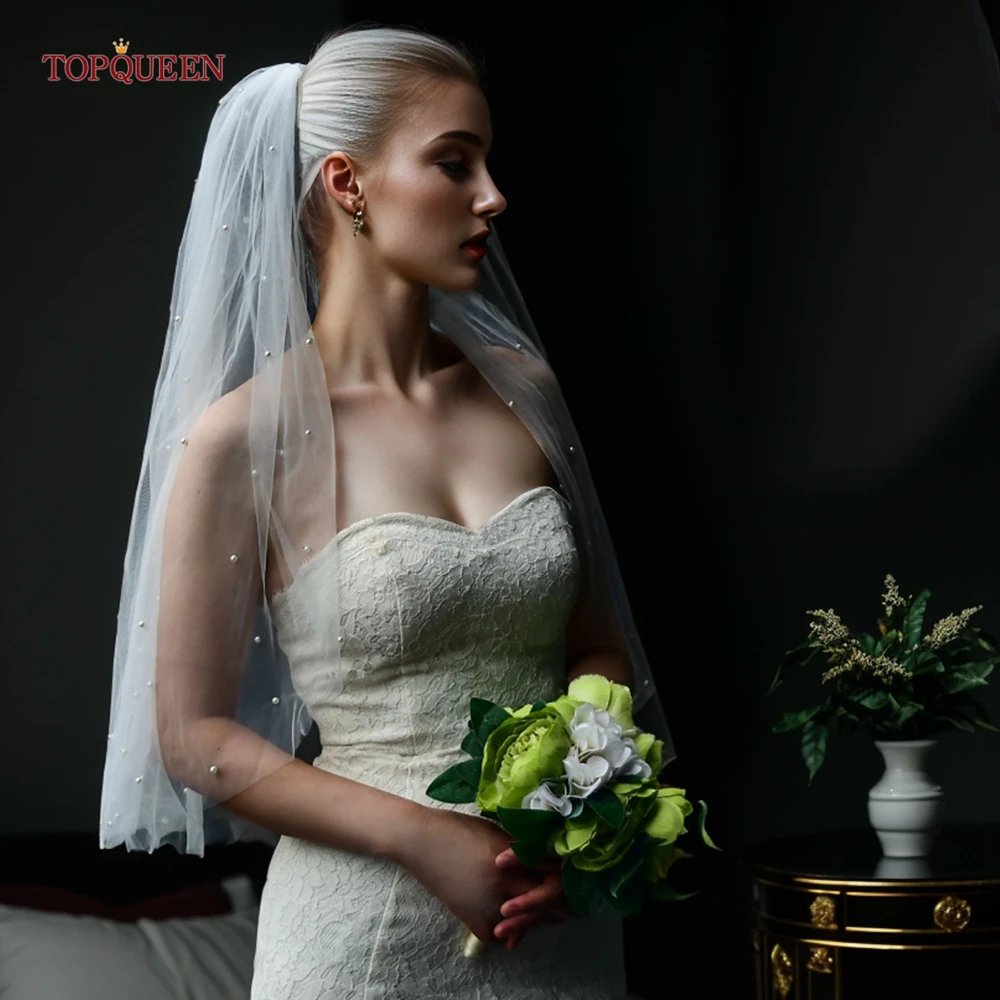 TOPCLS-EEN V05 Voiles de Mariage en Perles avec Peigne, Accessoires de Mariage Perlés, Faits à la Main, Luxe, Élégant, Cathédrale 3M, 100%