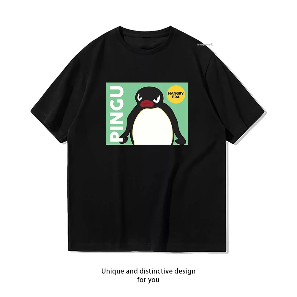 pingu hangry era Shirt Summer Woman Man Casual Breathable Printed T-shirt fashion O-neck S-3XL Tops couple Gift Short-sleev