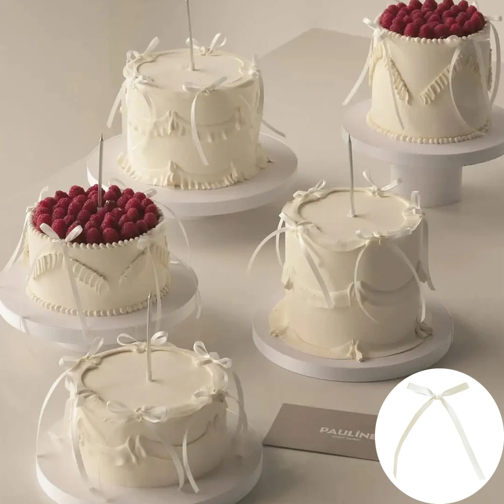 24 Stück Beige Schleifen-Kuchendekorationen Rosa Blau Rot Lila Kokette Schleifen Kuchendekoration für Babyparty Geschlechtsoffenbarung Partyzubehör