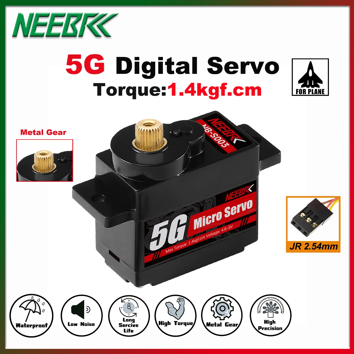 

NEEBRC 5G Металлическая шестерня 1,4 кг Крутящий момент Водонепроницаемый цифровой сервопривод JR Plug для радиоуправляемого мини-автомобиля с неподвижным крылом, игрушки WLtoys k969 k989 k999