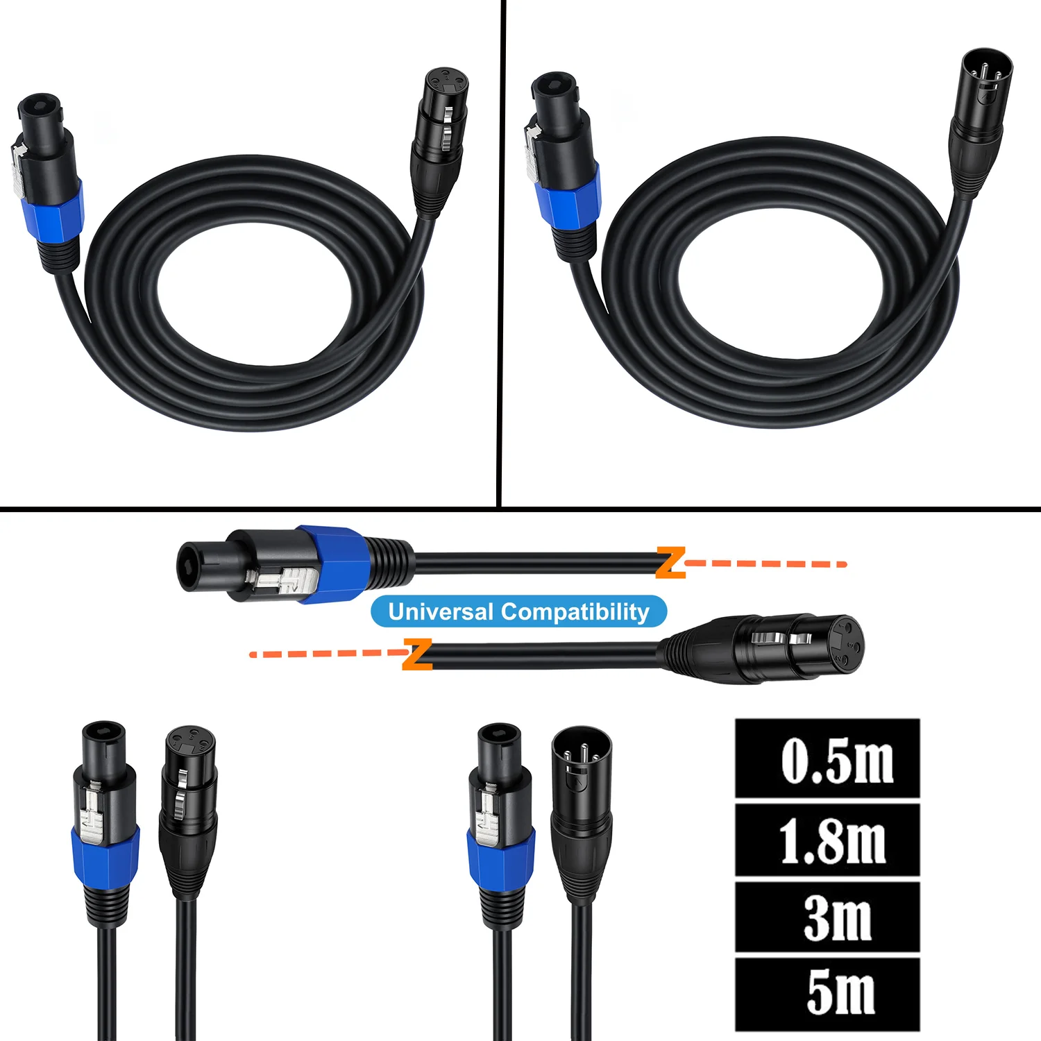 SpeakOn To XLR Cable Audio Speak-On Male To 3 Pole XLR Male / Female Extension DJ PA Gig Stage Microphone Mic 3 Pin Connection