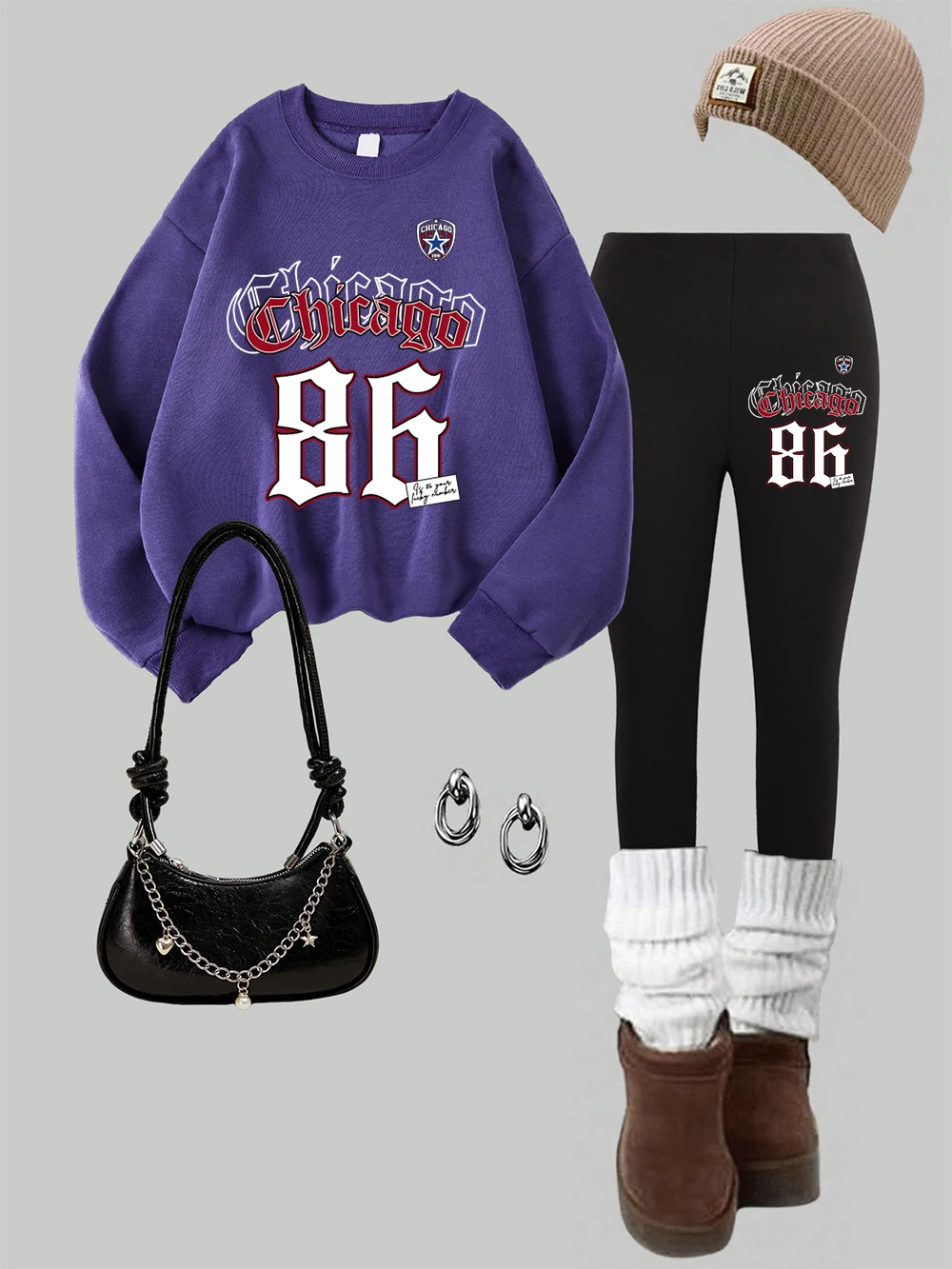 

Женский комплект из 2 предметов США, Чикаго 86, толстовки с принтом, леггинсы, зимние теплые флисовые штаны с капюшоном, спортивная женская одежда для бега