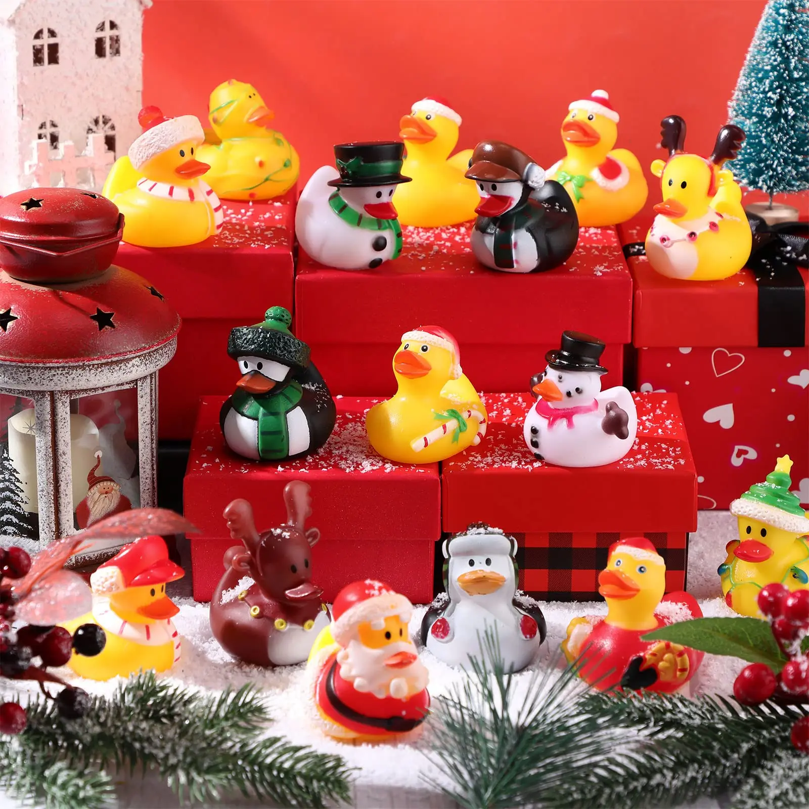 96PCS Christmas Rubber Duck Fun Bathtub Toys for kid Girl Boy Xmas Christmas Party Gift Birthday Baby Shower Summer Pool Activit