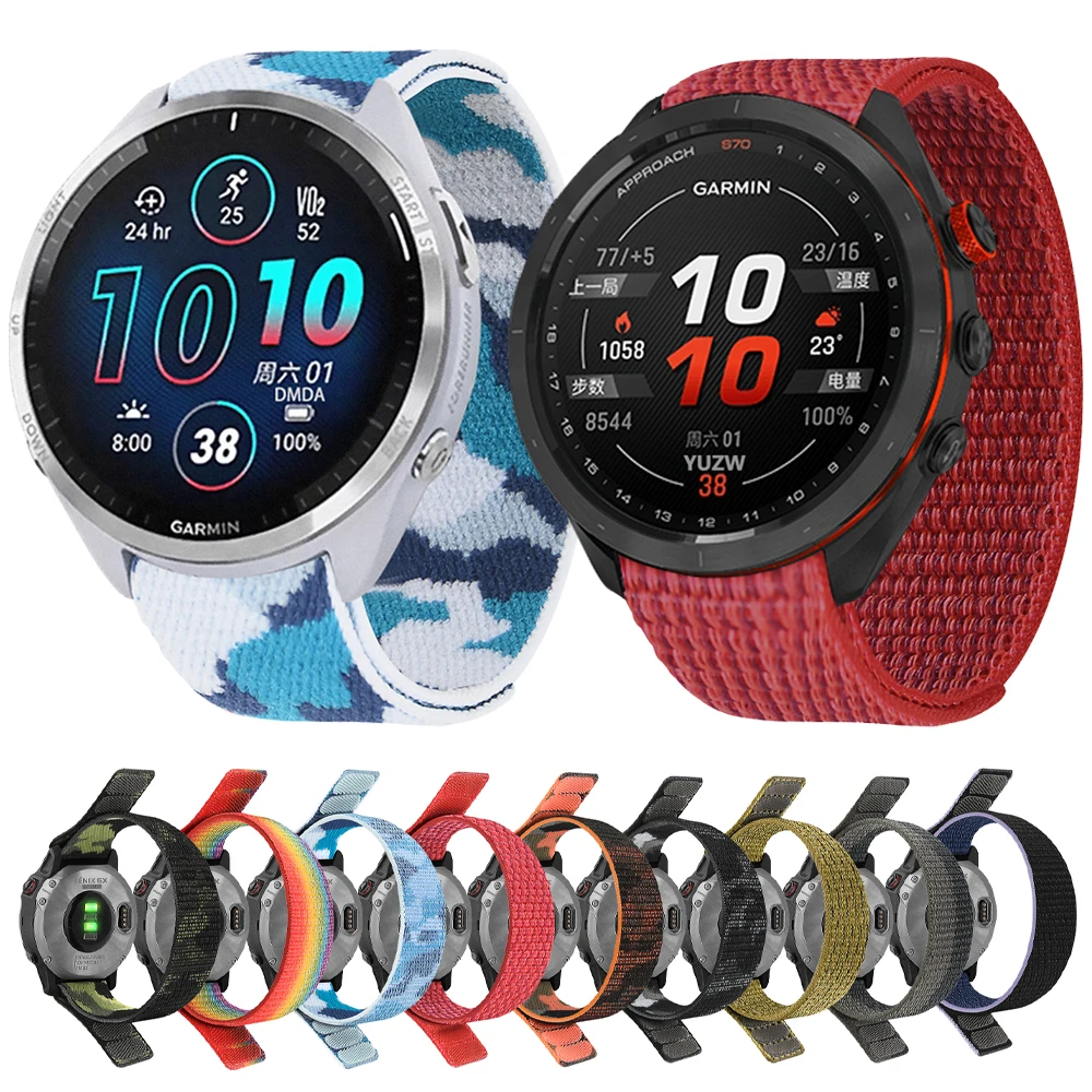 26mm 22mm Hook Loop Nylon Band For Garmin Forerunner 965 955/Approach S70 S62 S60/Instinct 2X Solar Elastic Bracelet Watch Strap