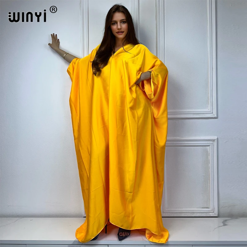 WINYI summer high quality monochrome elegant Swimsuit Cover Up Women Beach Dress V-neck Dresses fashion Robe abaya dubai luxury