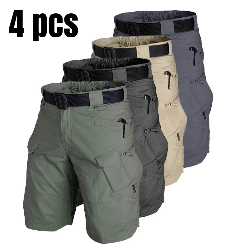 

Комплект из 4 предметов: мужские летние тактические брюки с несколькими карманами, повседневные шорты-карго, износостойкие тренировочные шорты, шорты для фитнеса