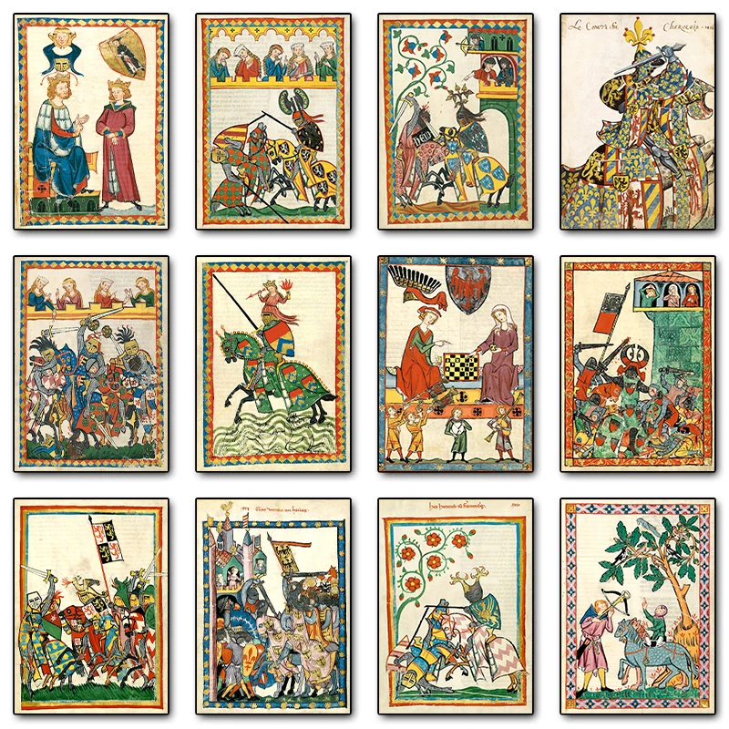 Antik ortaçağ avrupa sanat posterleri severler at baskılar tuval baskı Vintage duvar resmi oturma odası ev dekor için hediye