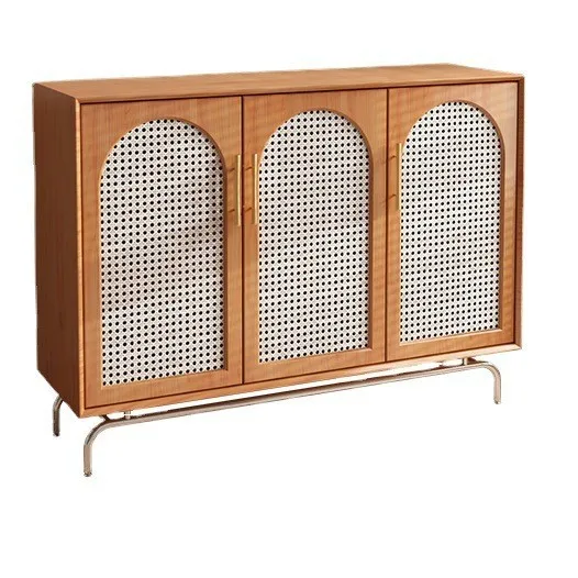 Premium Nordic solid wood dining side cabinet, household double-door large-capacity rattan locker, modern simple storage porch