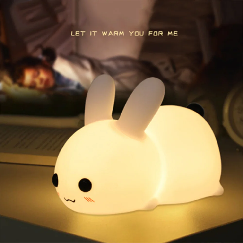 Dimmable Silicone Rabbit Night Lights Usb Rechargeable Lamps For Baby Bedroom Cartoon Animal Shape Night Lamp Christmas Gifts