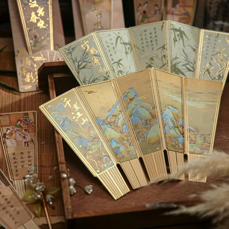 5pcs Painting Fan Screen Shadow Series Bookmarks Ancient Painting Theme Student Reading Marker Bookmarks