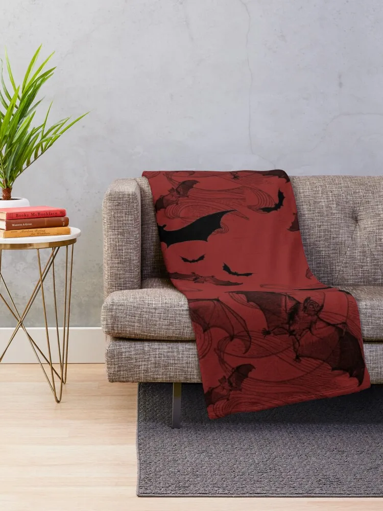 Gothic Halloween Bat Pattern Red Background Throw Blanket Thin Blankets Flannel Blanket throw blanket for sofa