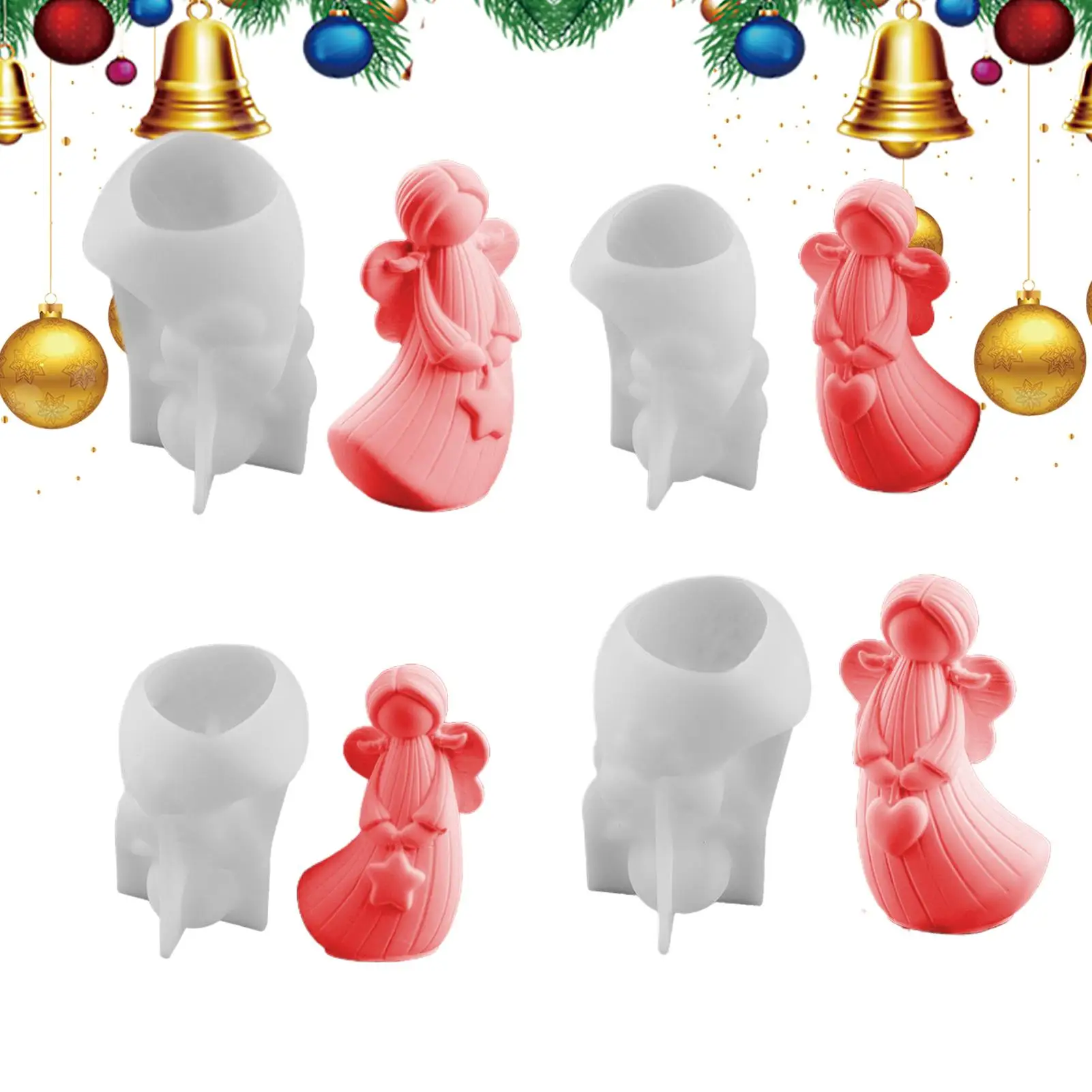 

Christmas Angel Molds Silicone 4 Pieces Easy-Release Festive Handcraft Moulds Angel Candle Soap Mold For Wedding Party Dinner