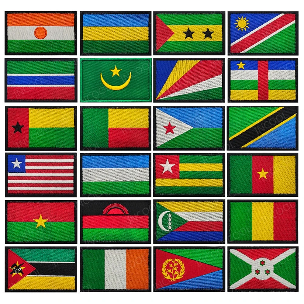 Embroidery Patches African Morocco Nigeria Algeria Seychelles Botswana Gabonese Libya Mauritania Djibouti Namibia Flags Badges
