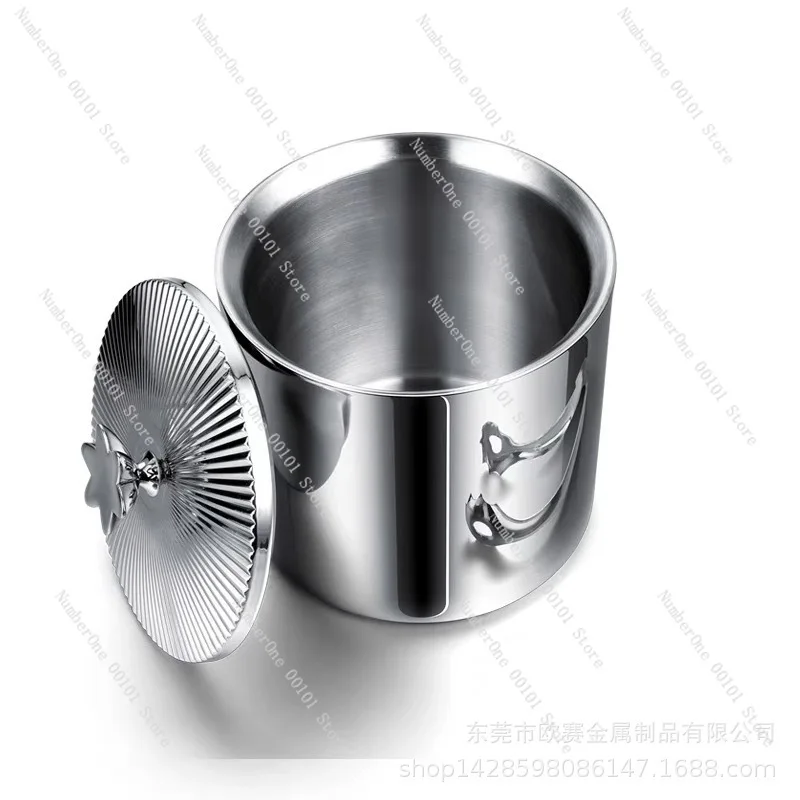 Stainless steel ice bucket, light luxury double-layer ice cube storage bucket, creative champagne bucket, wine cooling ice bucke